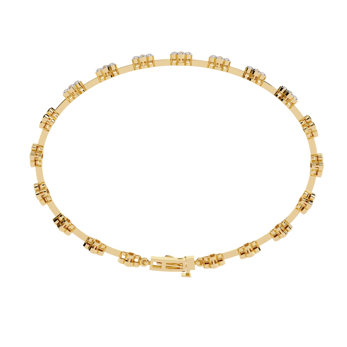 Yellow Gold Blossom Station Flower Diamond Bracelet