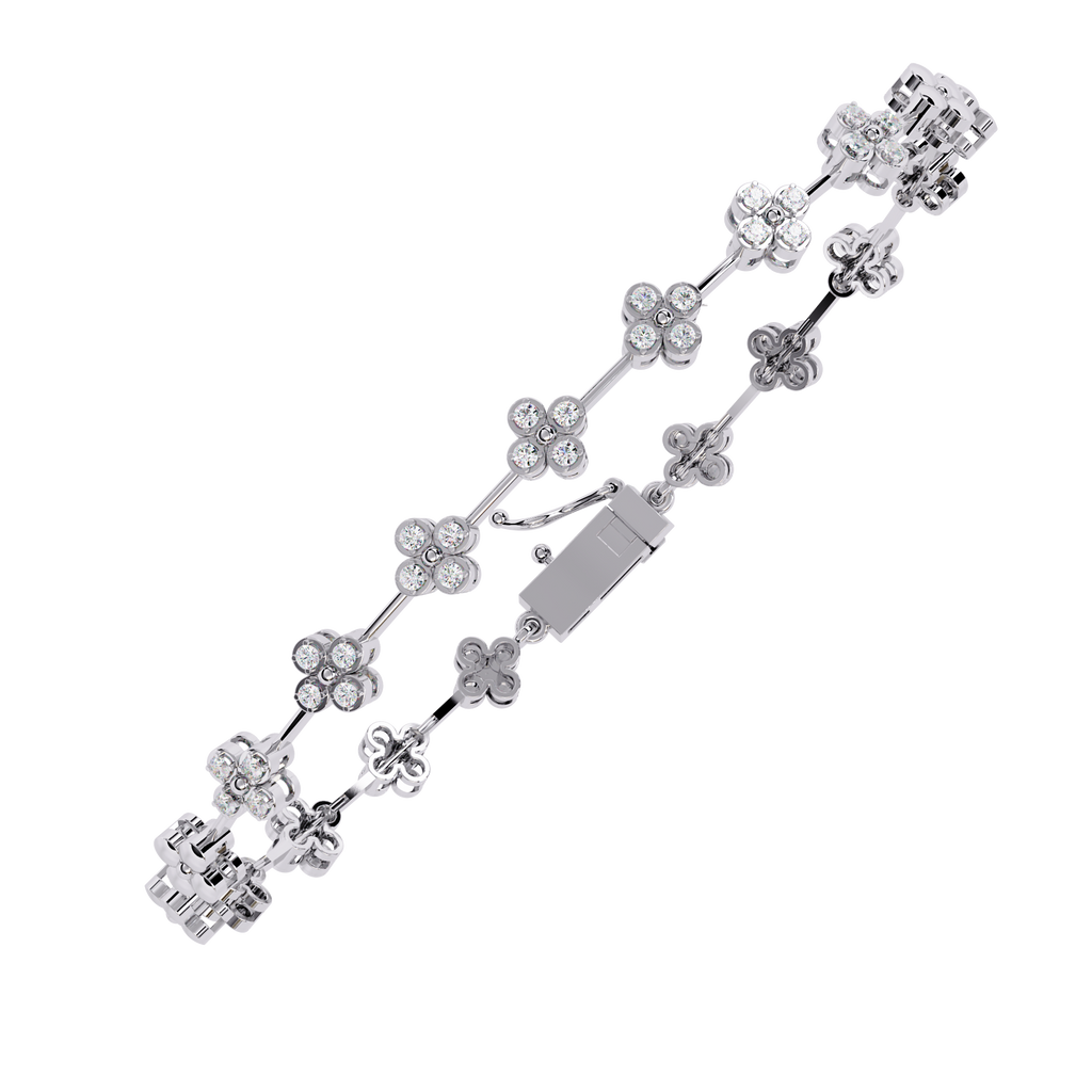 White Gold Quatrefoil Clover Diamond Link Bracelet