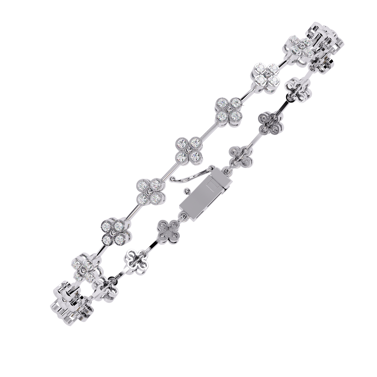 White Gold Quatrefoil Clover Diamond Link Bracelet