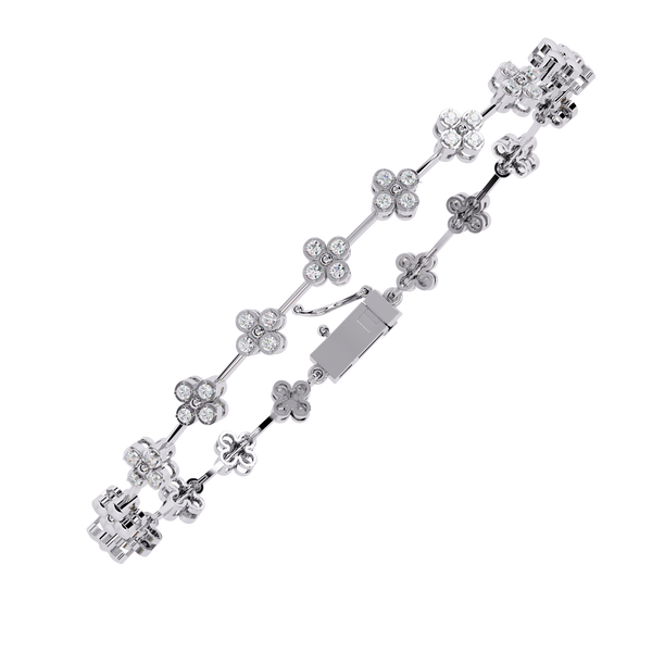 White Gold Quatrefoil Clover Diamond Link Bracelet