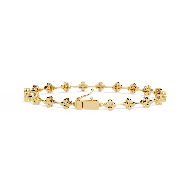 Yellow Gold Blossom Station Flower Diamond Bracelet