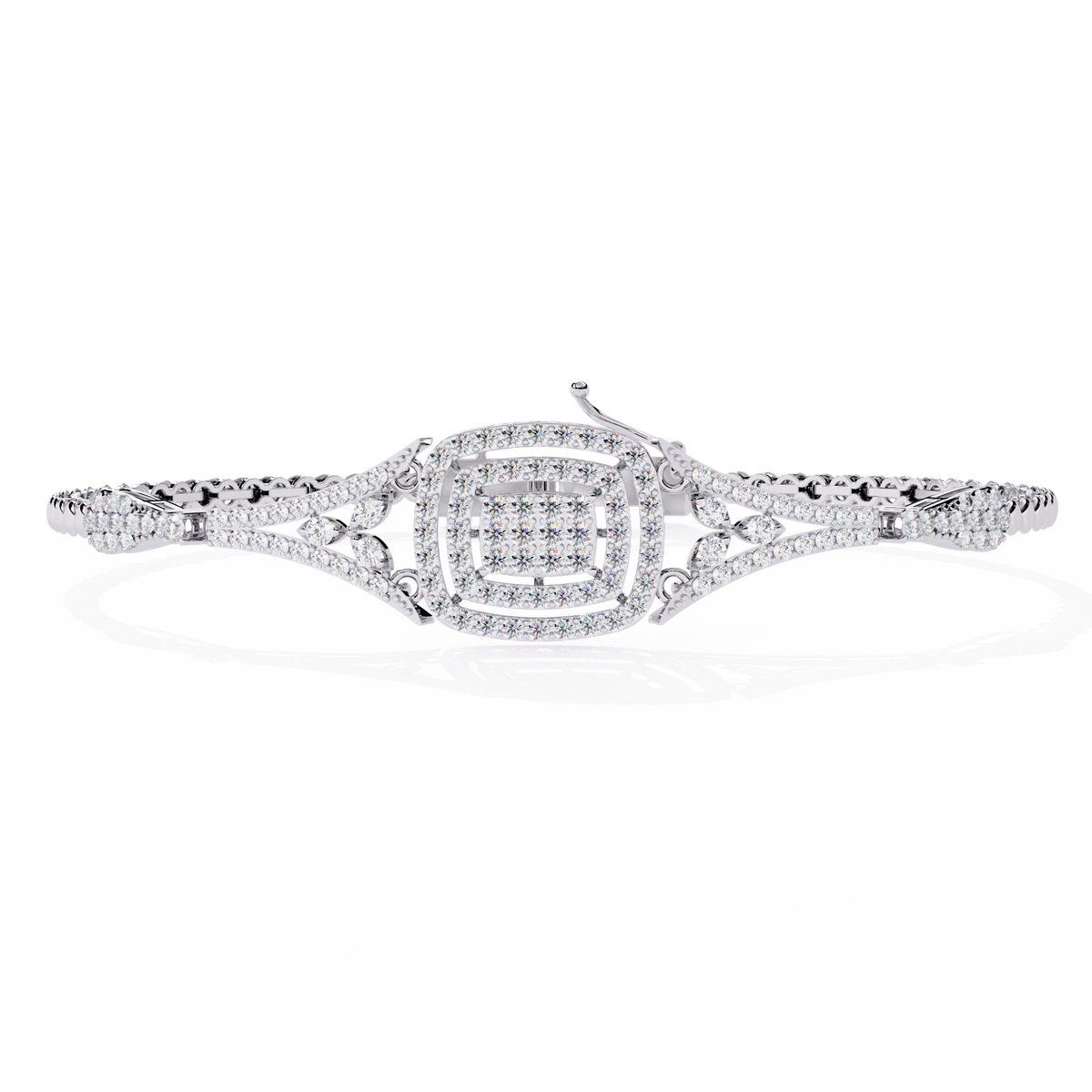 White Gold Cushion Halo Diamond Chain Bracelet