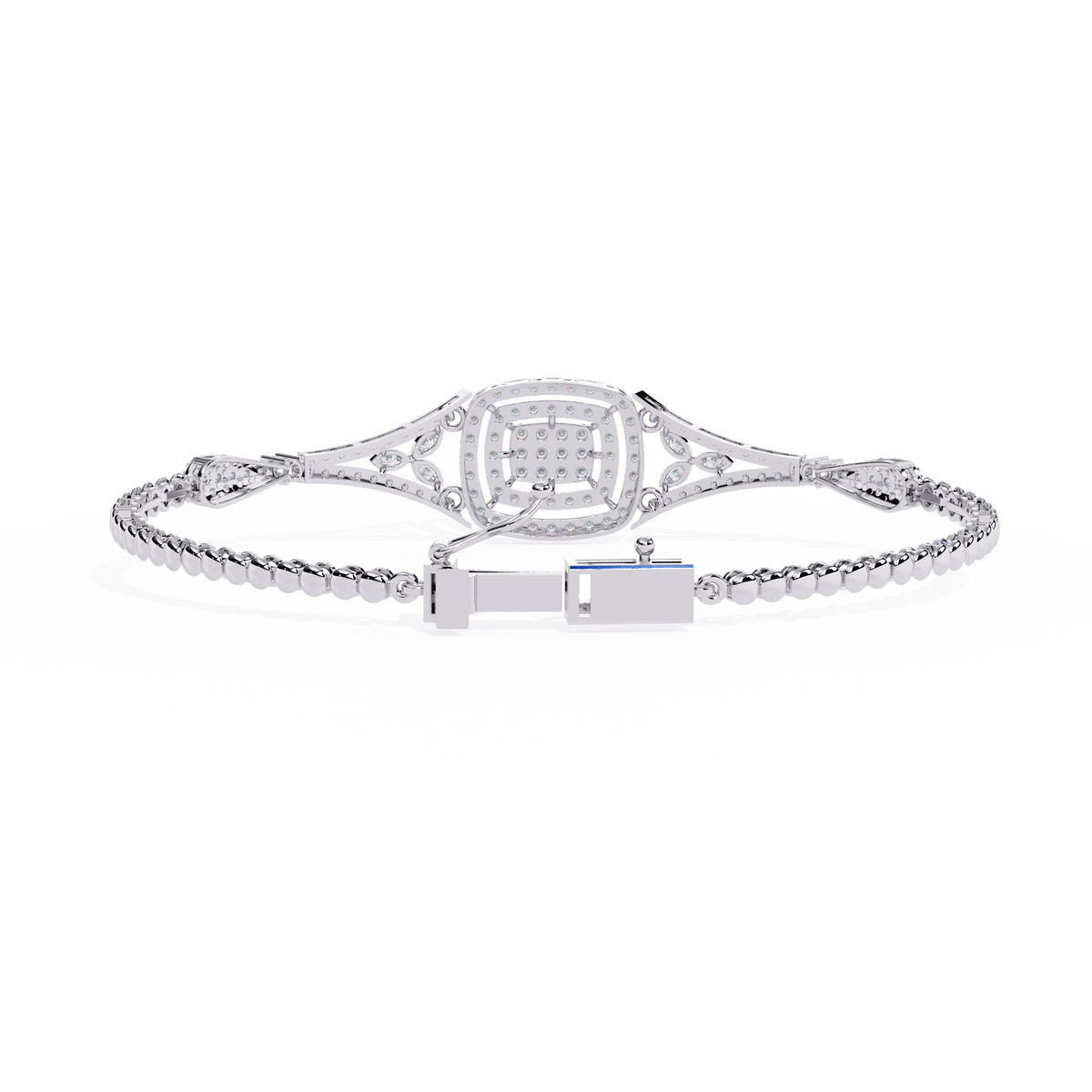 White Gold Cushion Halo Diamond Chain Bracelet