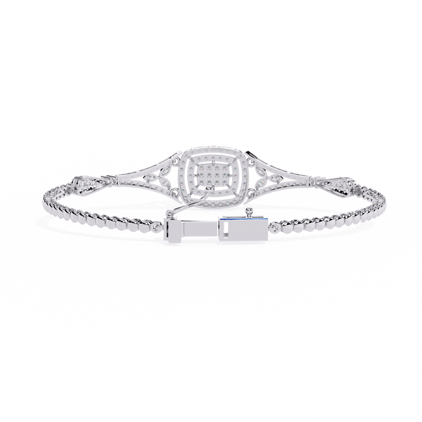White Gold Cushion Halo Diamond Chain Bracelet