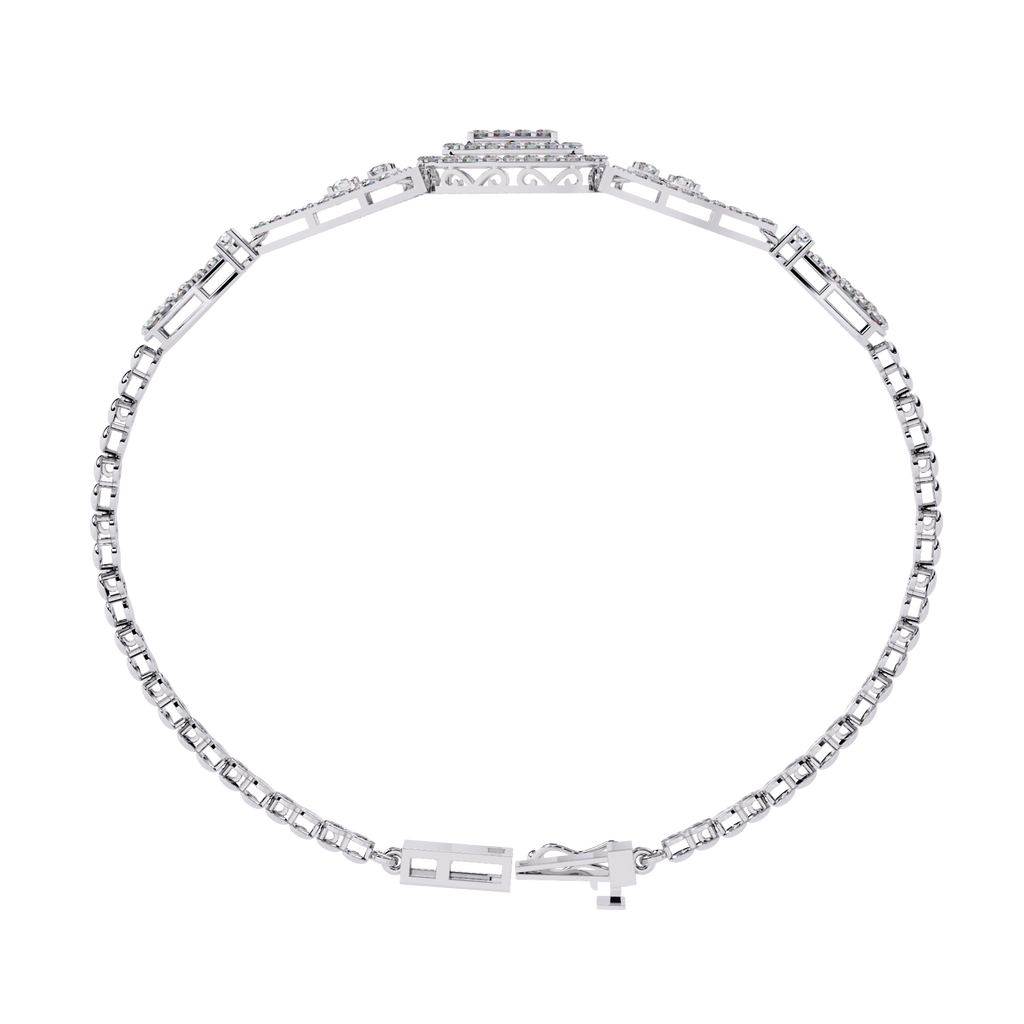 White Gold Cushion Halo Diamond Chain Bracelet