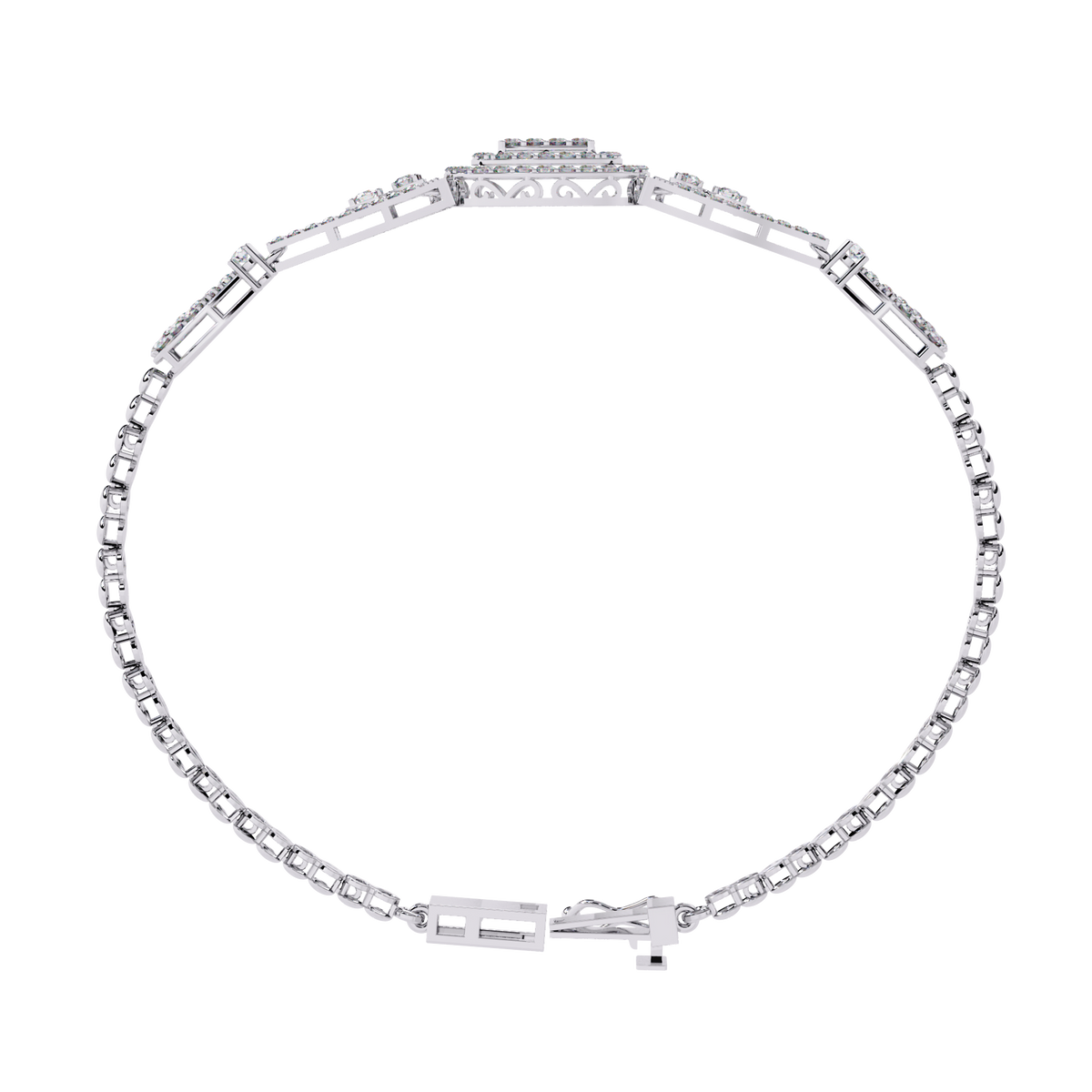 White Gold Cushion Halo Diamond Chain Bracelet