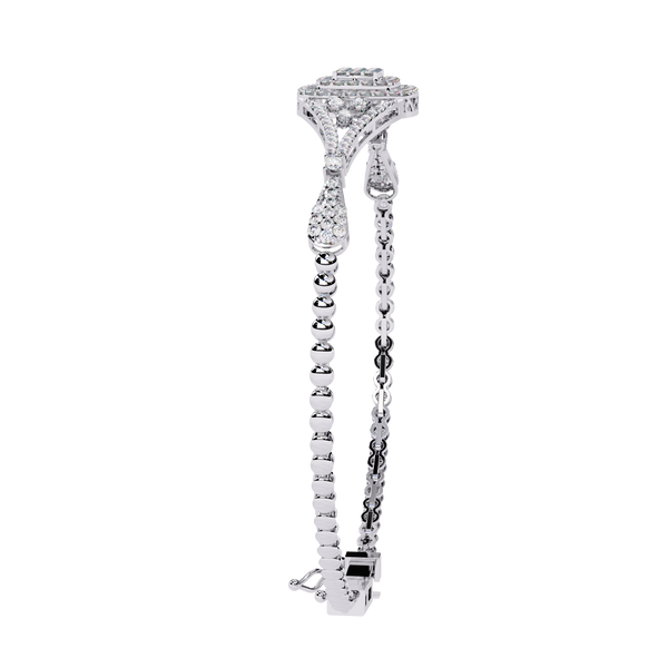 White Gold Cushion Halo Diamond Chain Bracelet