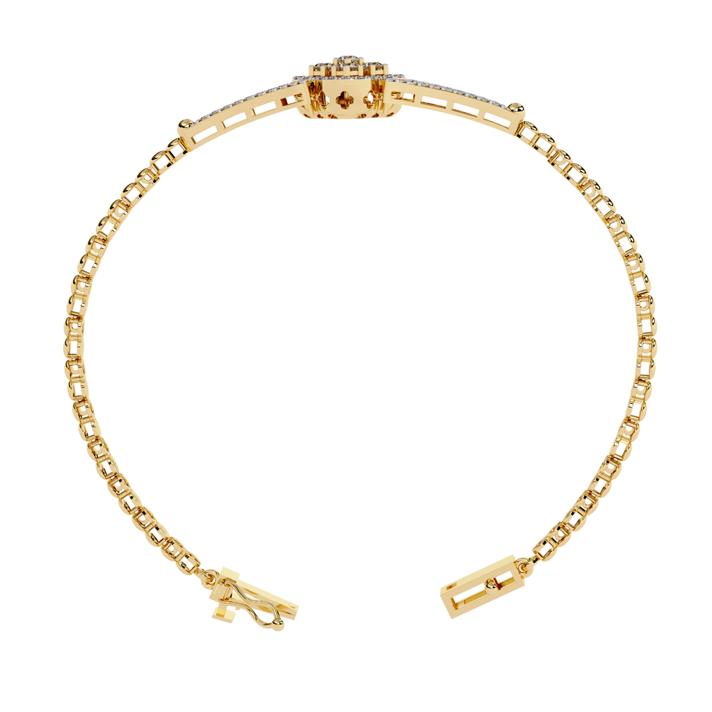Yellow Gold Clover Halo Swirl Diamond Bracelet