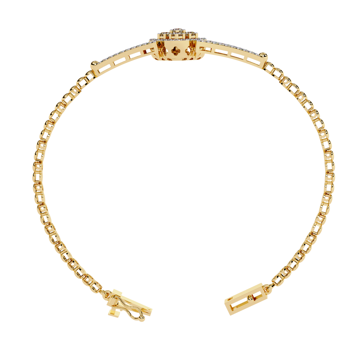 Yellow Gold Clover Halo Swirl Diamond Bracelet