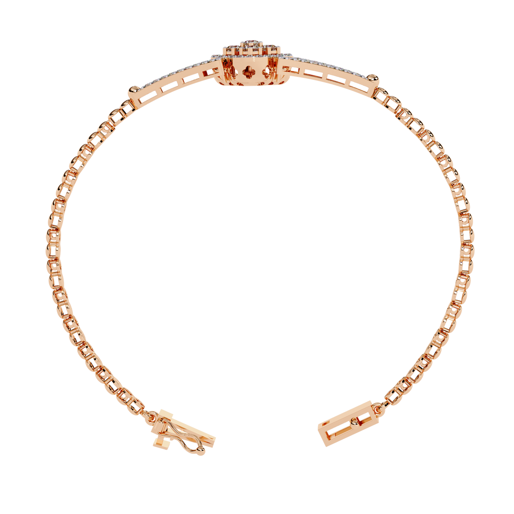Rose Gold Clover Halo Swirl Diamond Bracelet