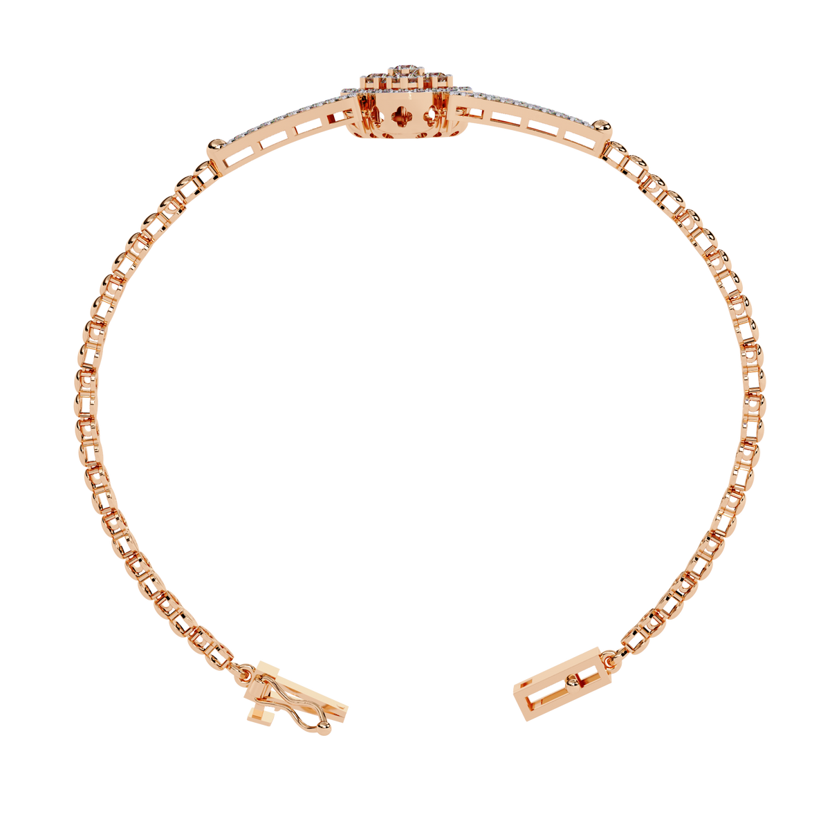 Rose Gold Clover Halo Swirl Diamond Bracelet