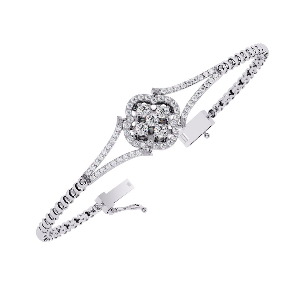 White Gold Clover Halo Diamond Bracelet