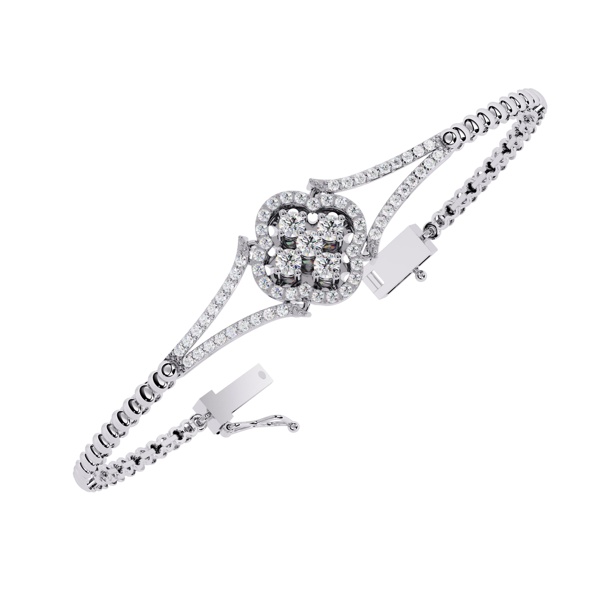 White Gold Clover Halo Diamond Bracelet