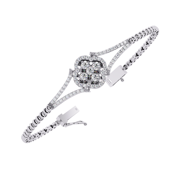 White Gold Clover Halo Diamond Bracelet