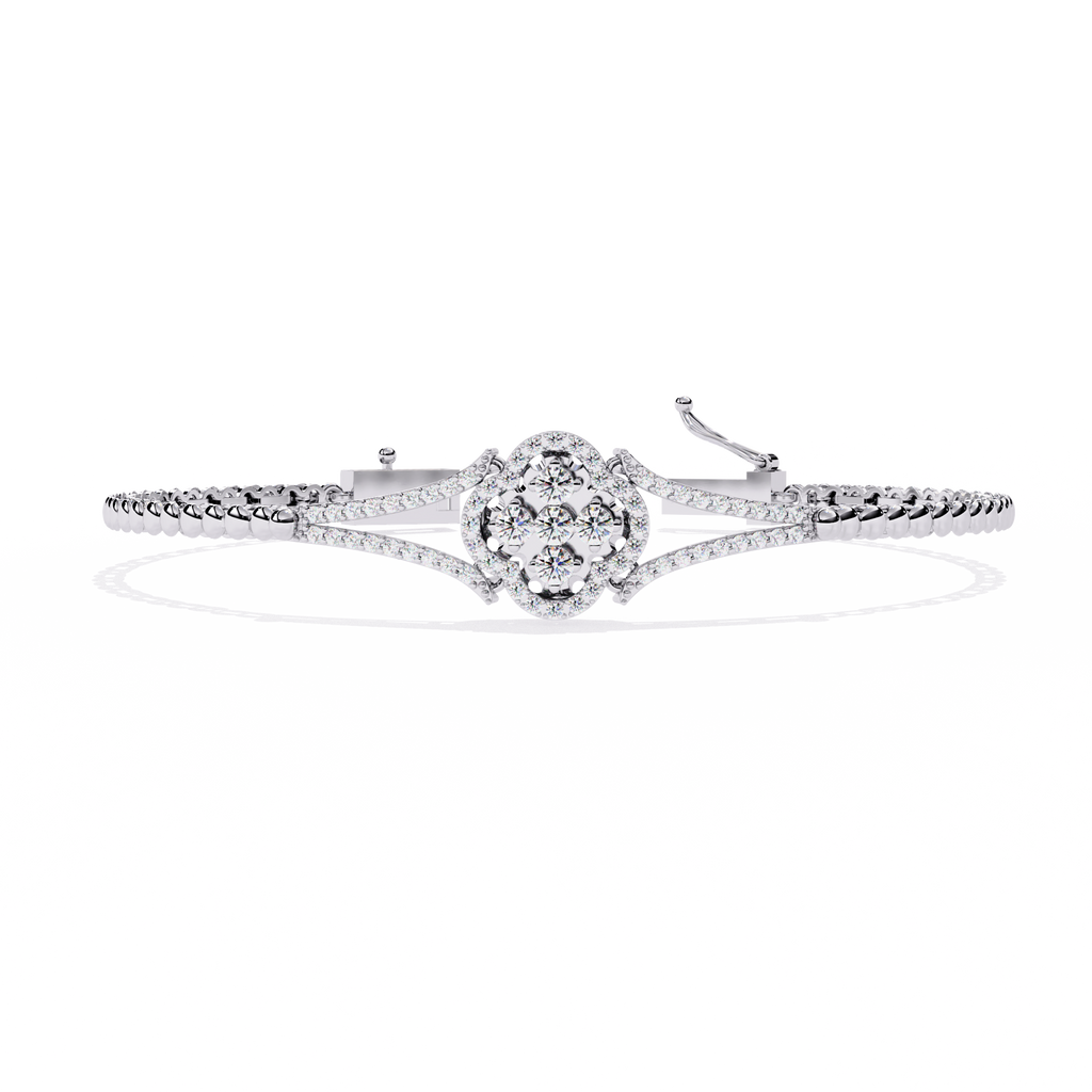 White Gold Clover Halo Diamond Bracelet