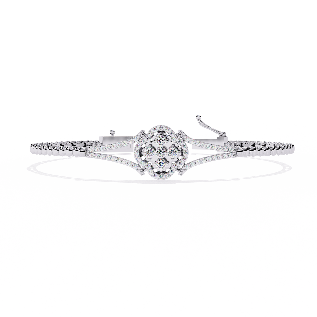 White Gold Clover Halo Diamond Bracelet