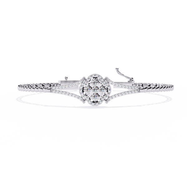 White Gold Clover Halo Diamond Bracelet