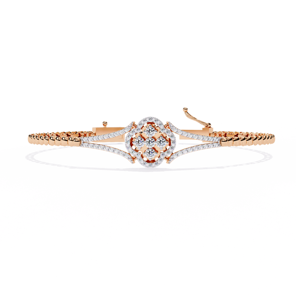 Rose Gold Clover Halo Swirl Diamond Bracelet