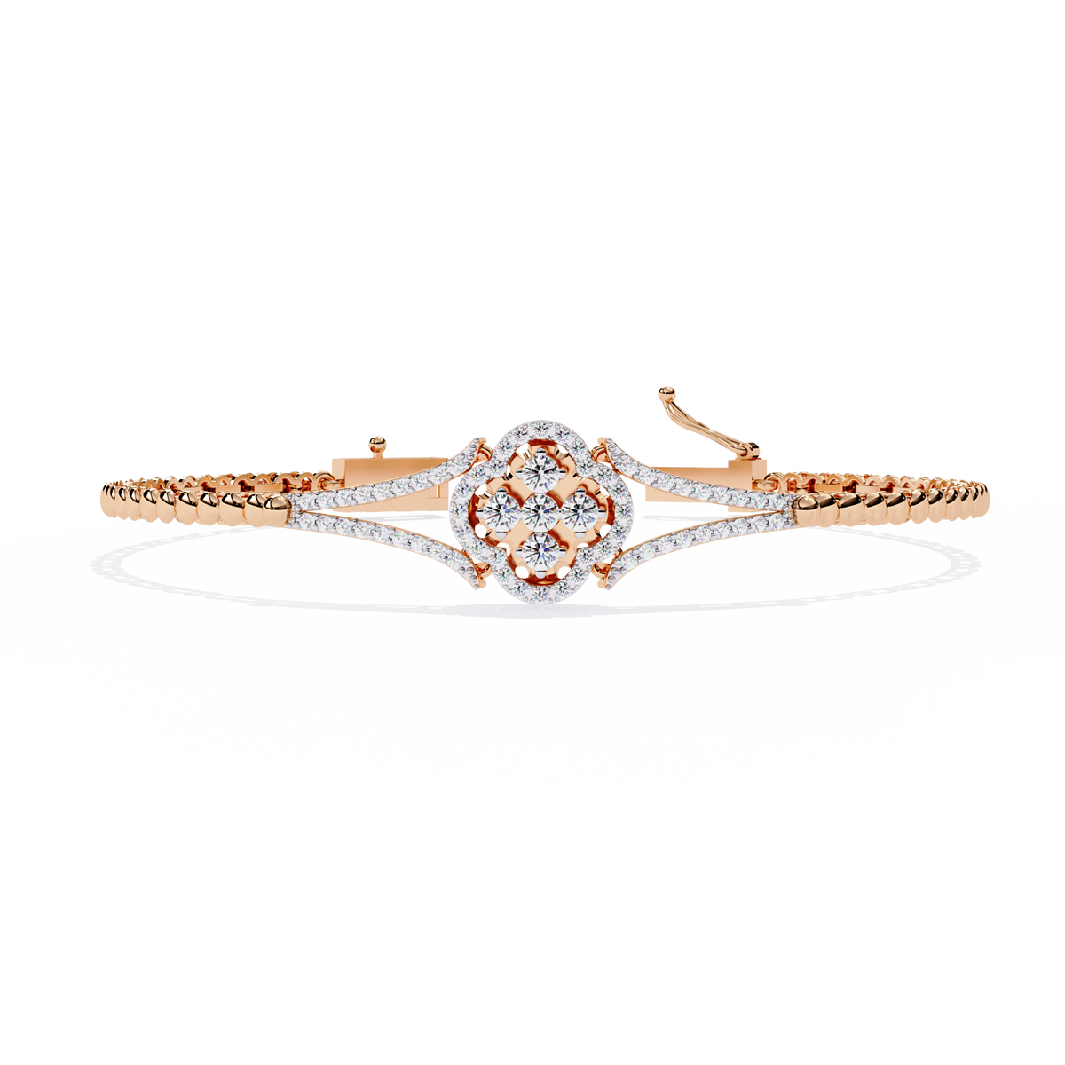 Rose Gold Clover Halo Swirl Diamond Bracelet