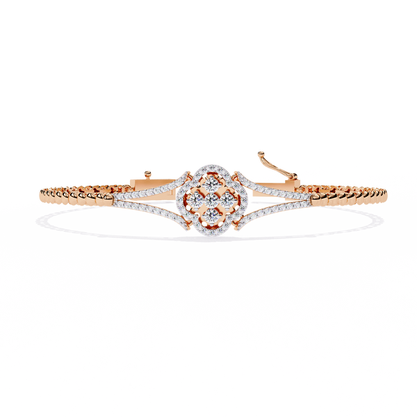 Rose Gold Clover Halo Swirl Diamond Bracelet