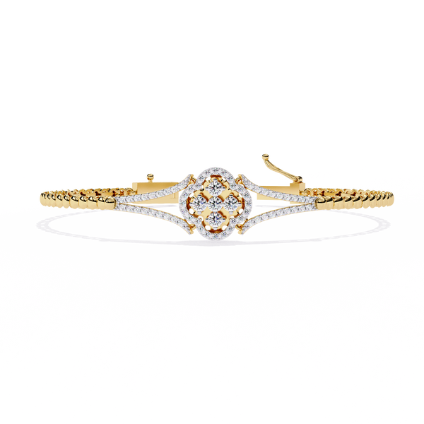 Yellow Gold Clover Halo Swirl Diamond Bracelet