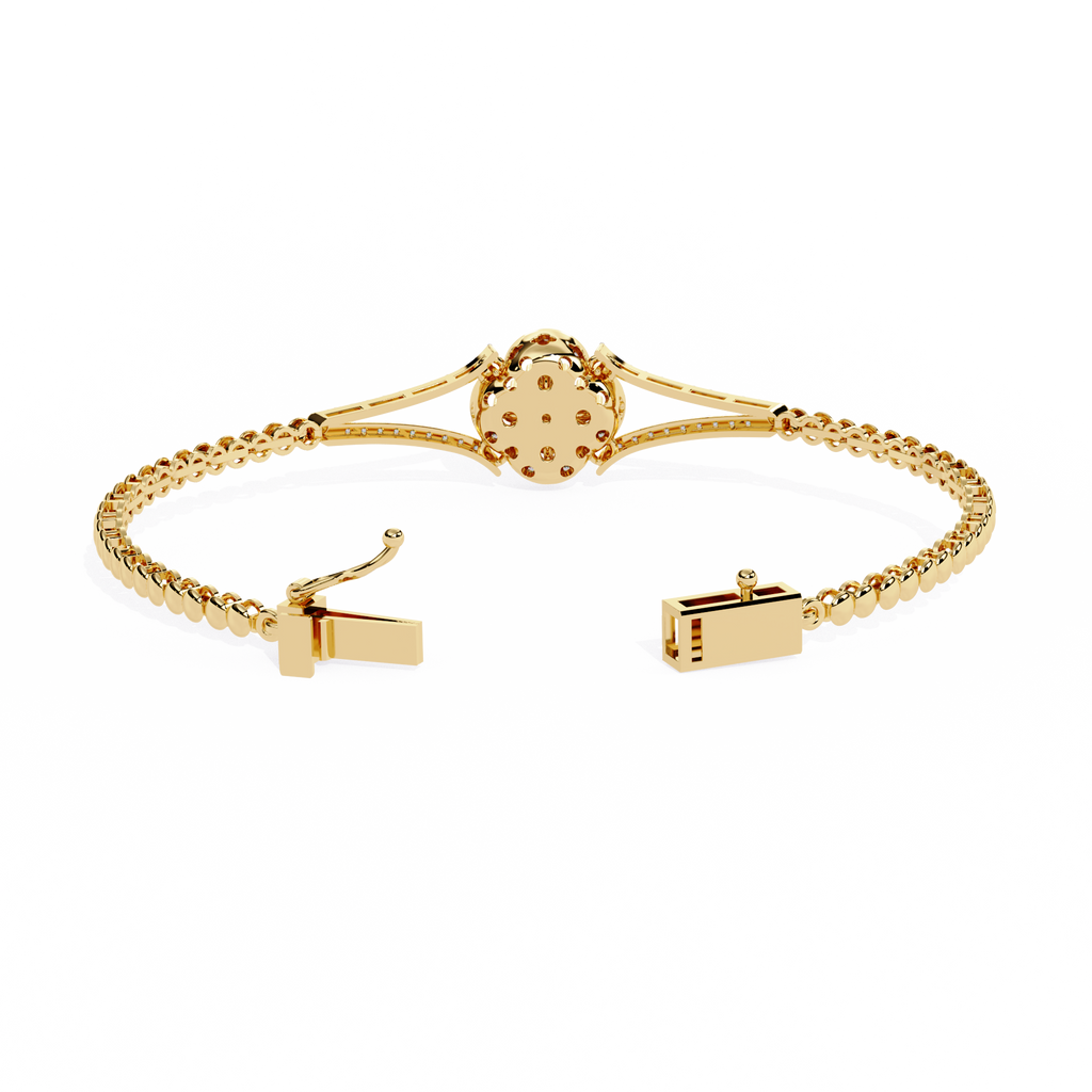 Yellow Gold Clover Halo Swirl Diamond Bracelet