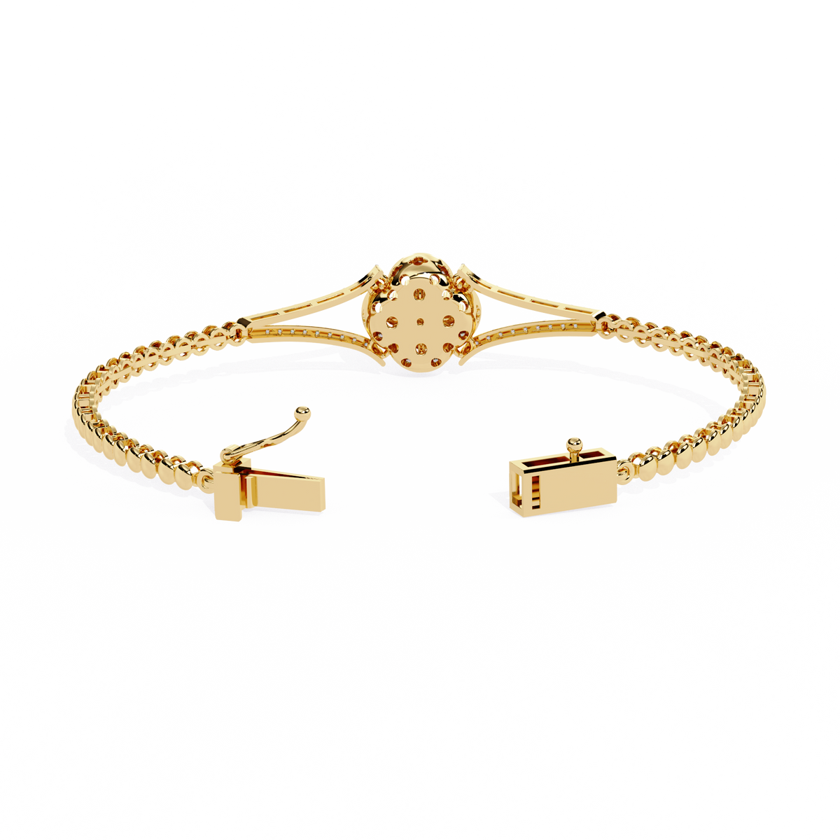 Yellow Gold Clover Halo Swirl Diamond Bracelet
