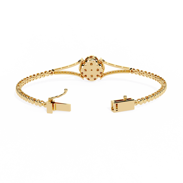 Yellow Gold Clover Halo Swirl Diamond Bracelet