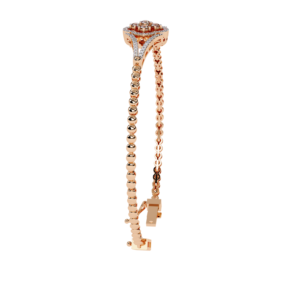 Rose Gold Clover Halo Swirl Diamond Bracelet
