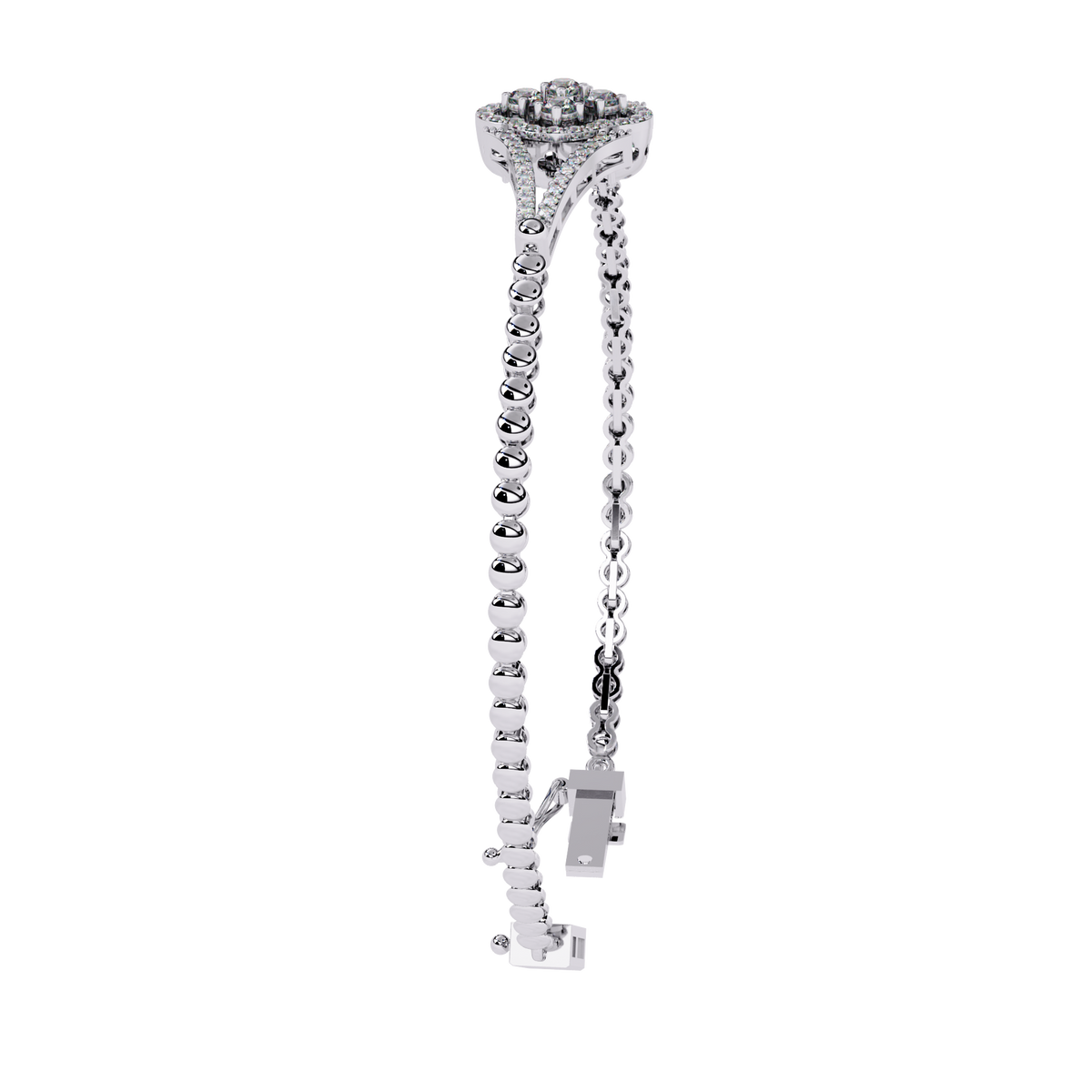 White Gold Clover Halo Diamond Bracelet