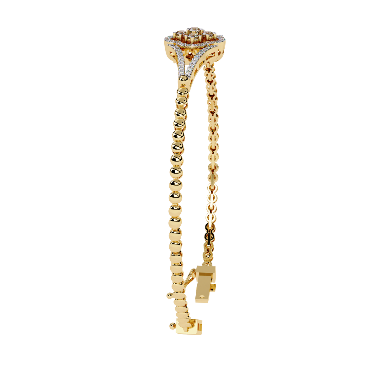 Yellow Gold Clover Halo Swirl Diamond Bracelet