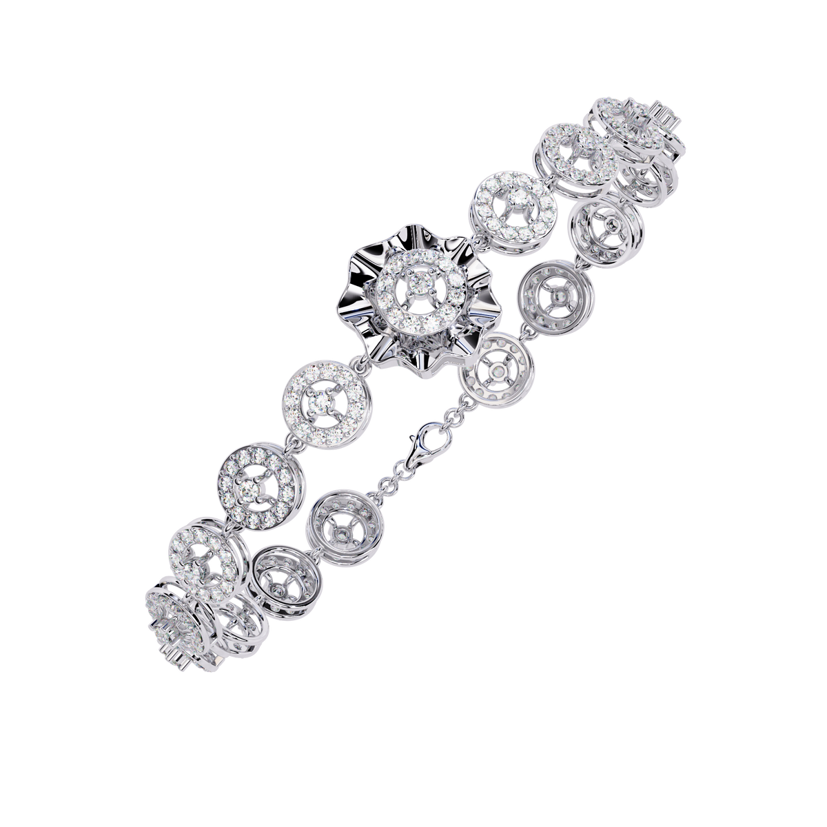 White Gold Halo Medallion Diamond Link Bracelet