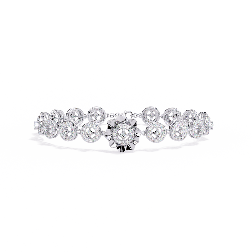 White Gold Halo Medallion Diamond Link Bracelet