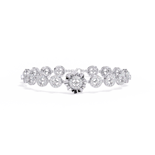 White Gold Halo Medallion Diamond Link Bracelet