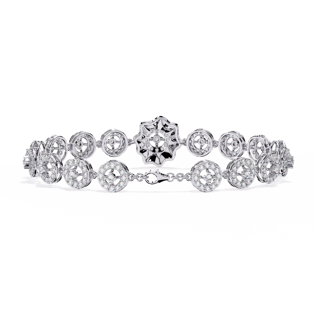White Gold Halo Medallion Diamond Link Bracelet