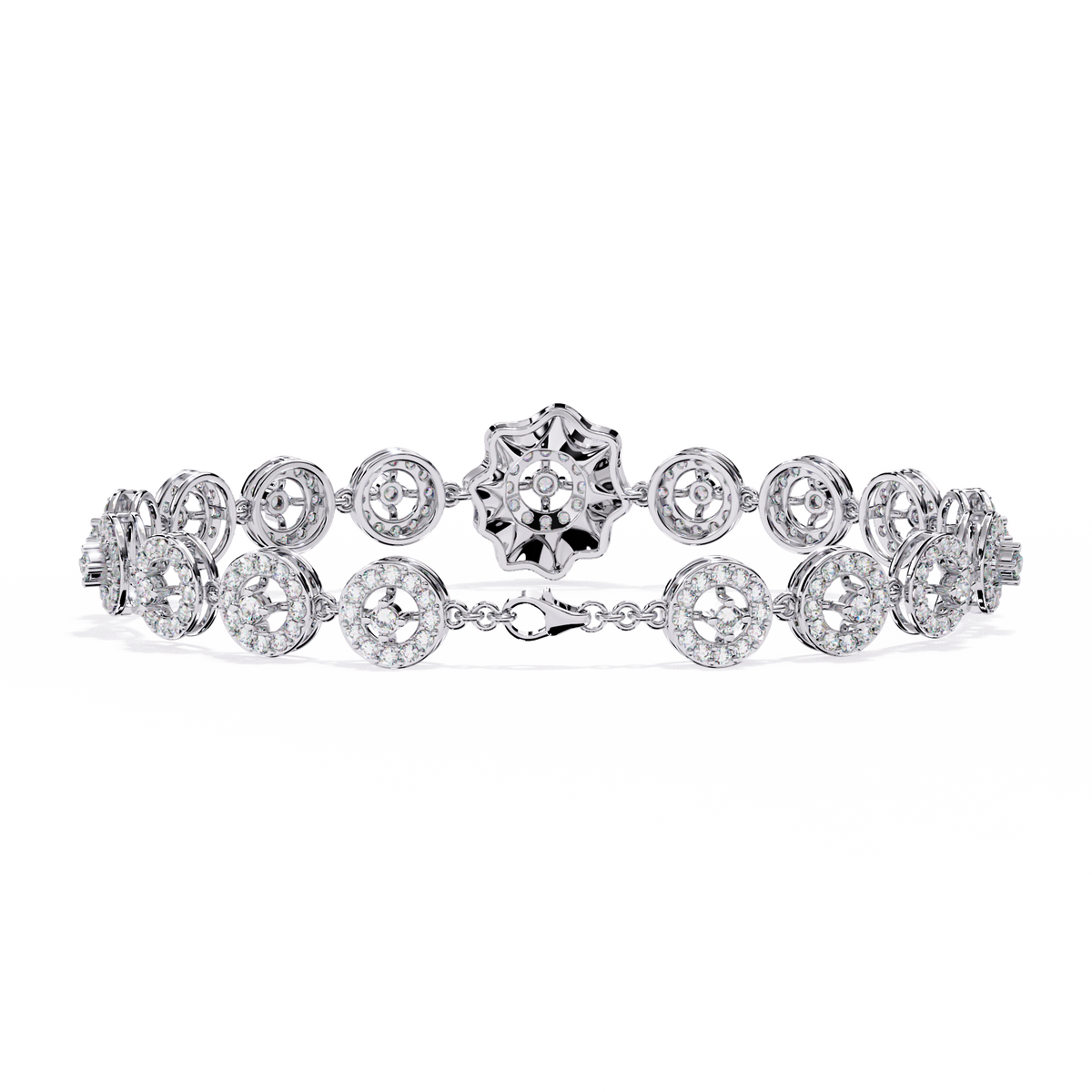 White Gold Halo Medallion Diamond Link Bracelet