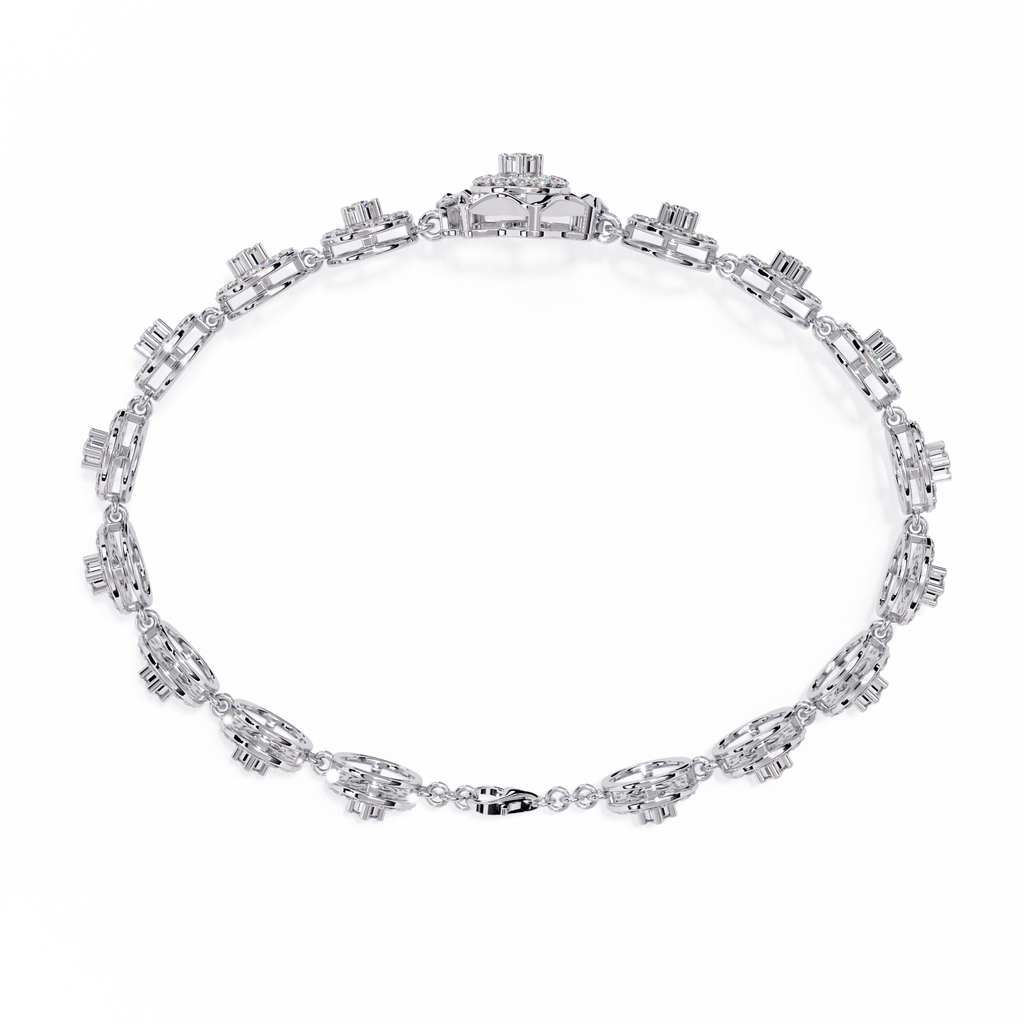 White Gold Halo Medallion Diamond Link Bracelet