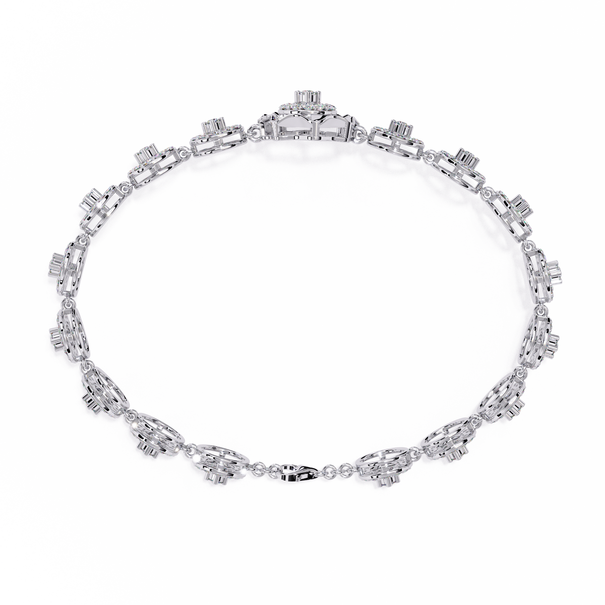 White Gold Halo Medallion Diamond Link Bracelet