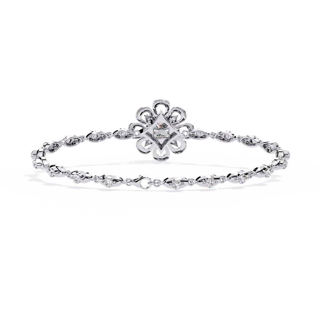 White Gold Princess-Cut Floral Diamond Bracelet