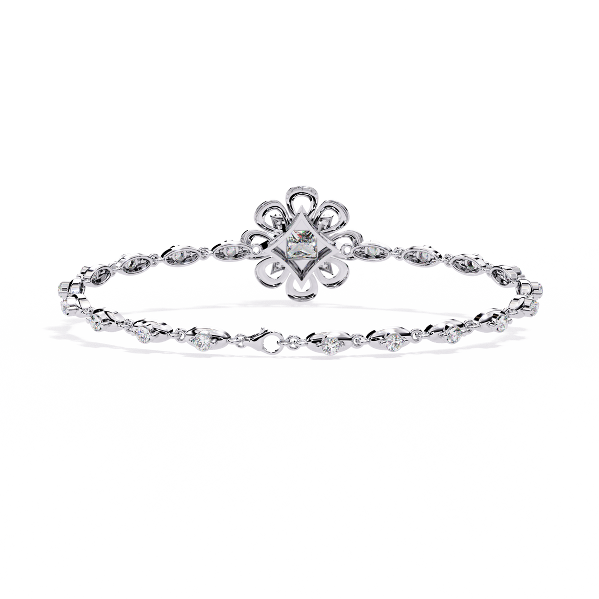 White Gold Princess-Cut Floral Diamond Bracelet