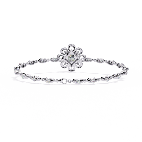 White Gold Princess-Cut Floral Diamond Bracelet
