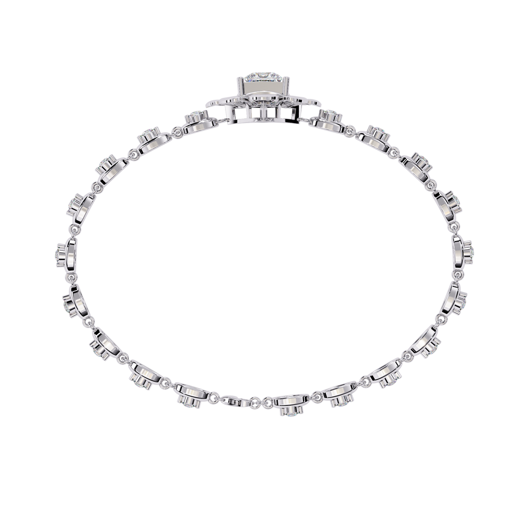 White Gold Princess-Cut Floral Diamond Bracelet