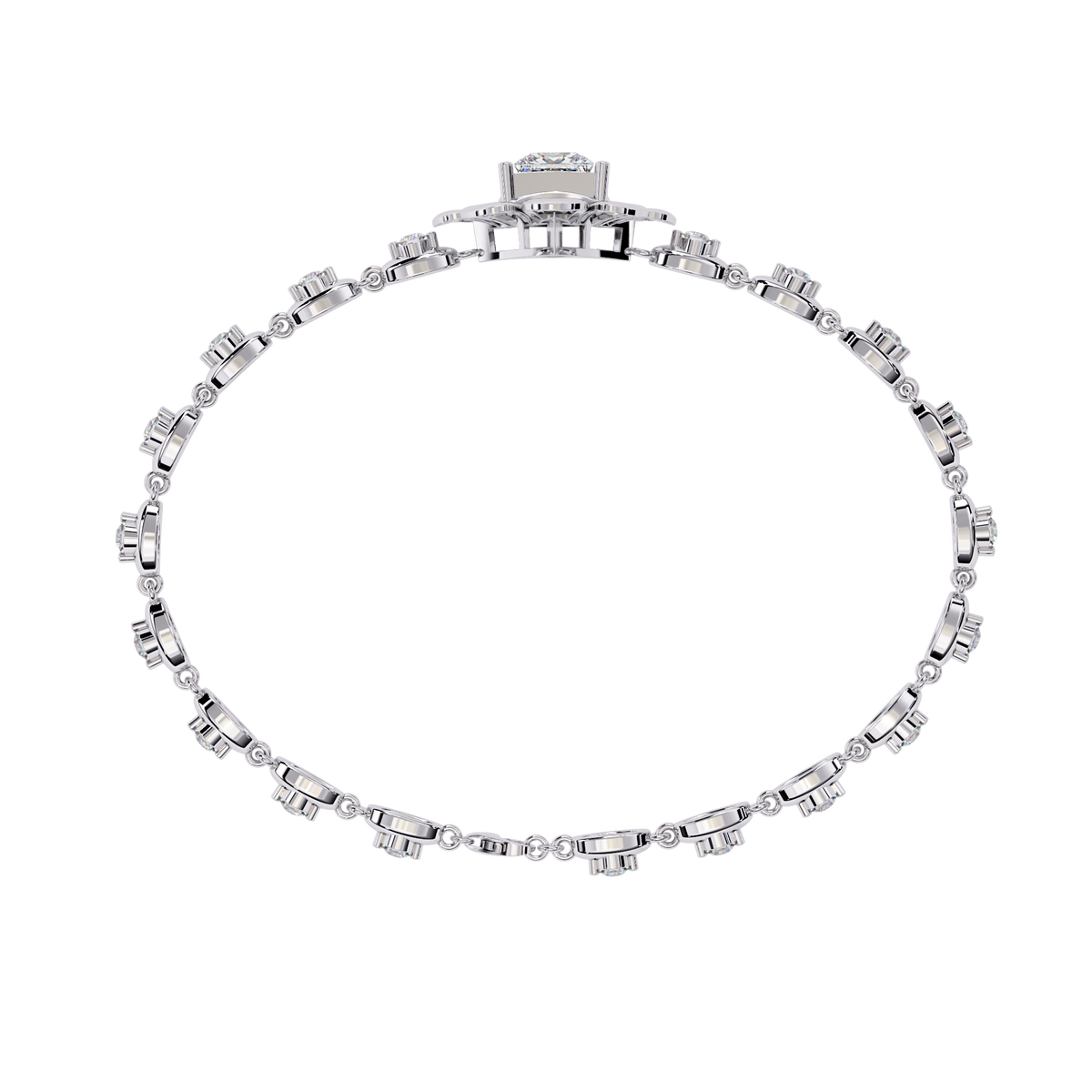 White Gold Princess-Cut Floral Diamond Bracelet