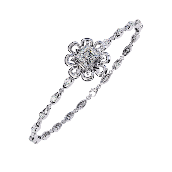 White Gold Princess-Cut Floral Diamond Bracelet