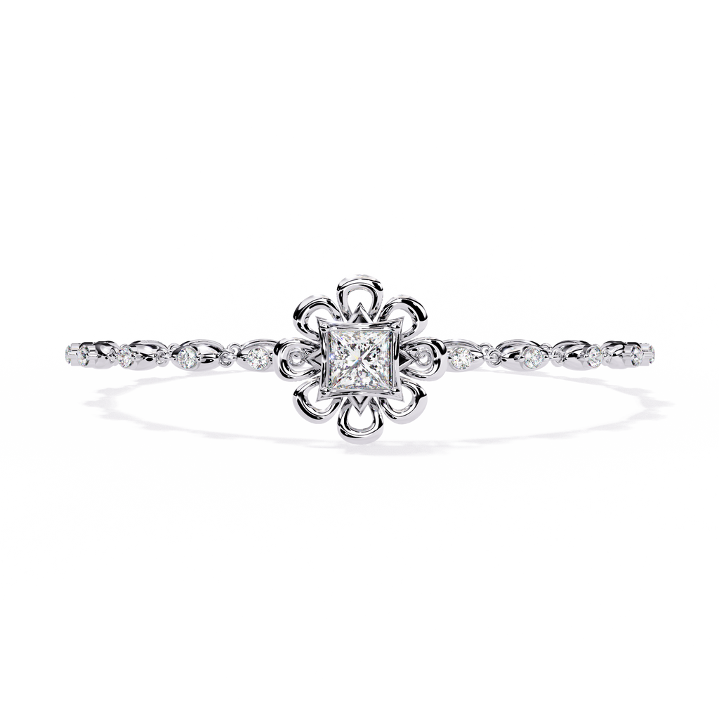 White Gold Princess-Cut Floral Diamond Bracelet