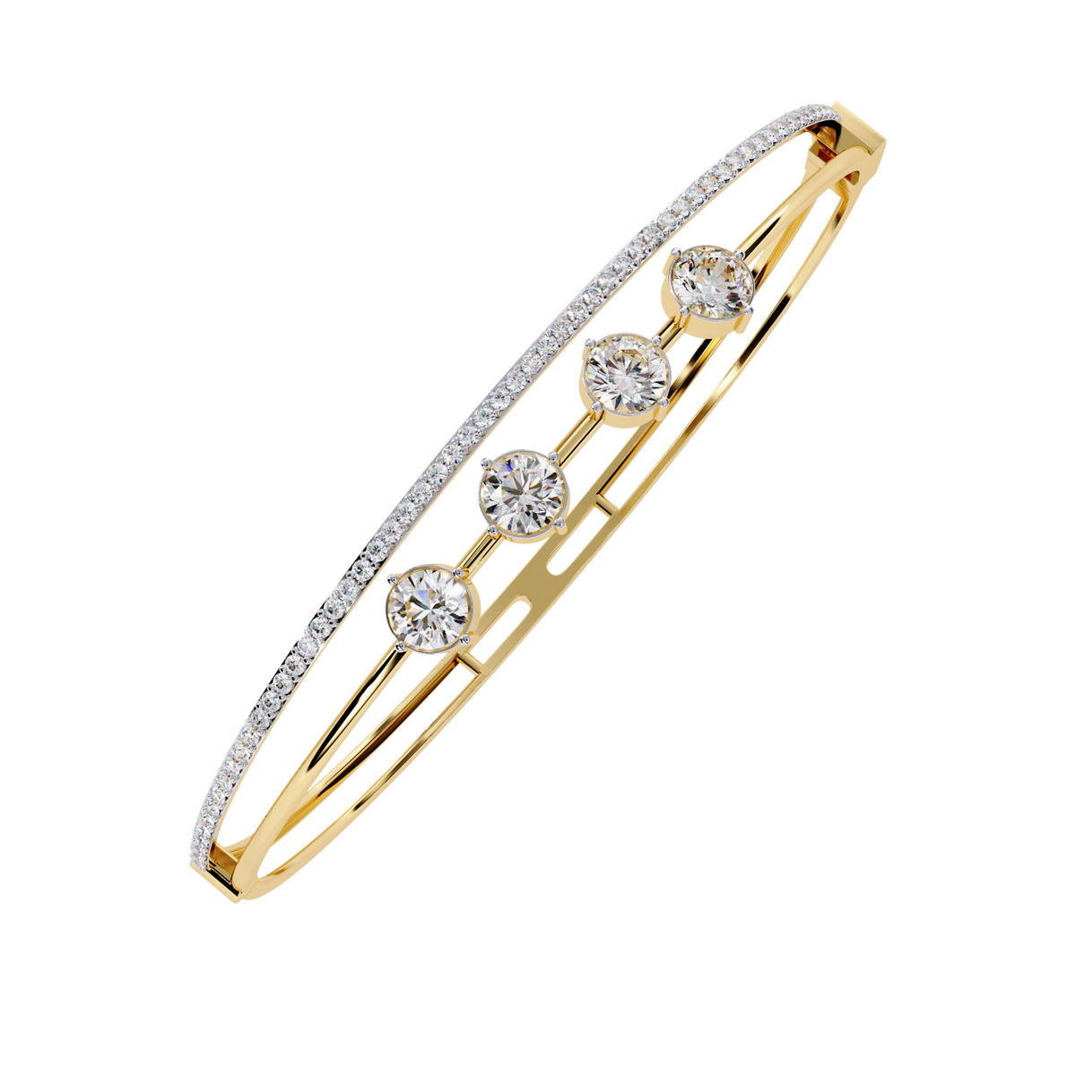 Yellow Gold Trio Solitaire Rail Diamond Bracelet