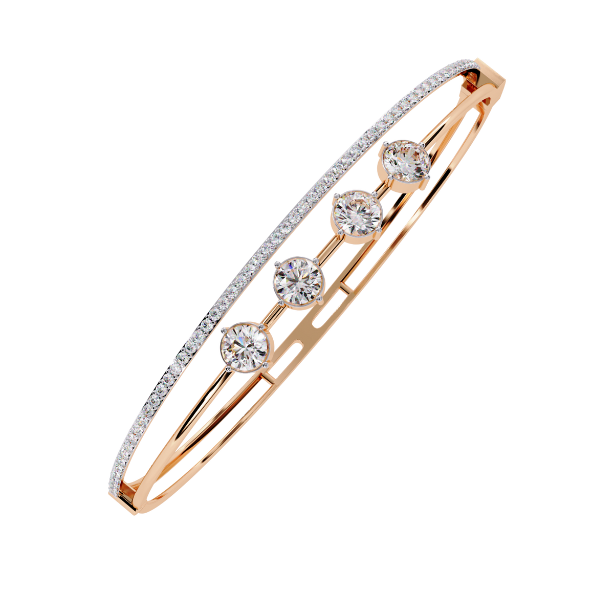 Rose Gold Trio Solitaire Rail Diamond Bracelet