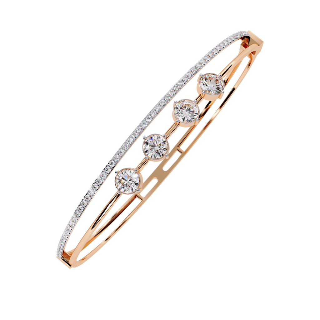 Rose Gold Trio Solitaire Rail Diamond Bracelet