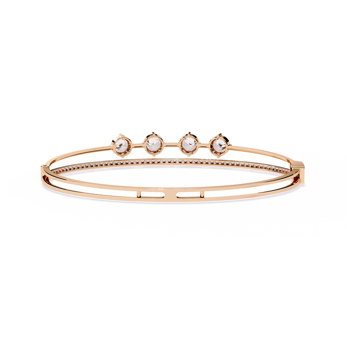 Rose Gold Trio Solitaire Rail Diamond Bracelet