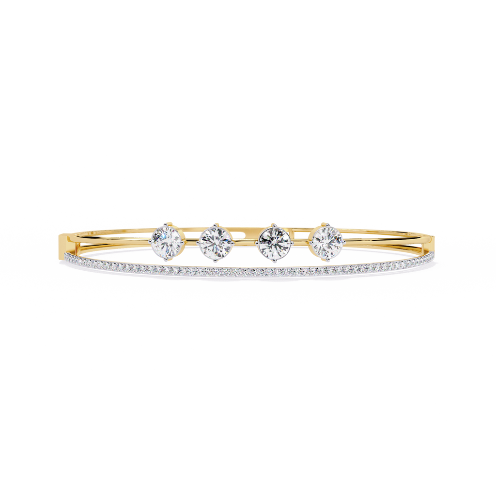 Yellow Gold Trio Solitaire Rail Diamond Bracelet